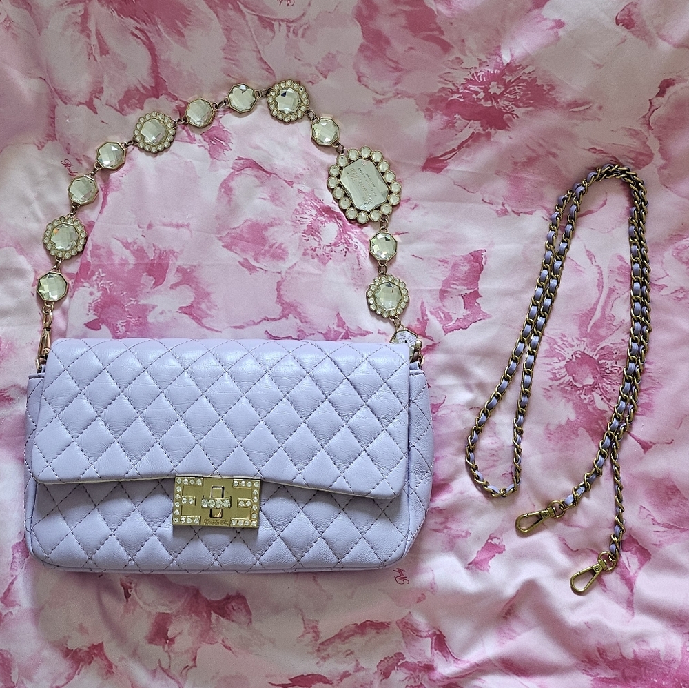 Emiria Wiz Gyaru Quilted Lavender Shoulder Bag Gold Rhinestone Chain Buckle
